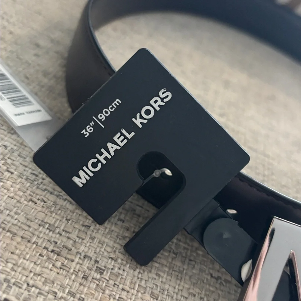 Michael Kors brown silver 31mm leather 36” adjustable belt NWT